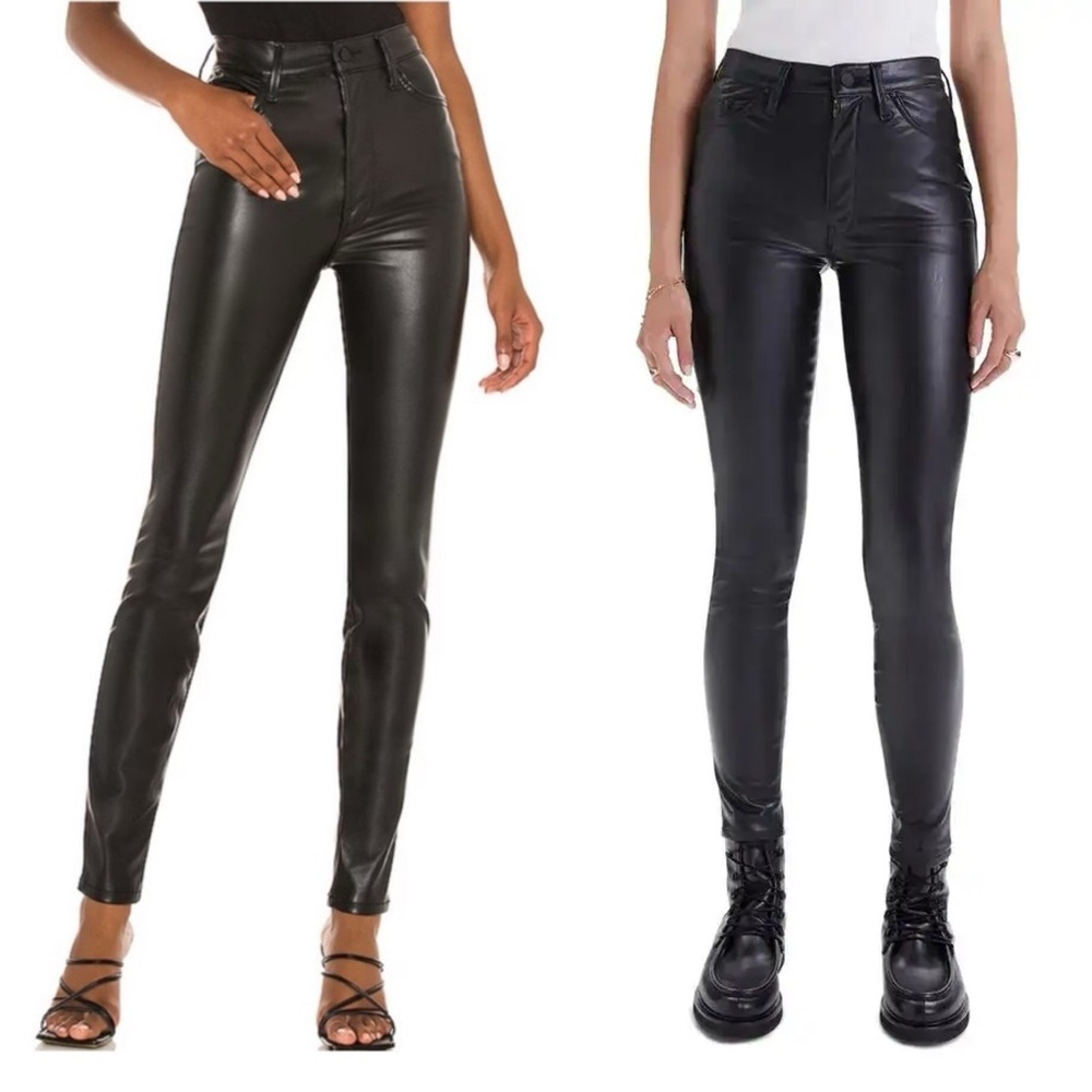 Mother The Super Swooner Jeans in Wax on Wax Off Black Faux Leather 27